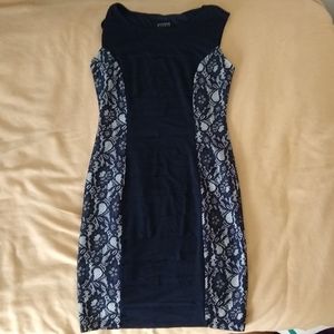 Navy dress with lace panels